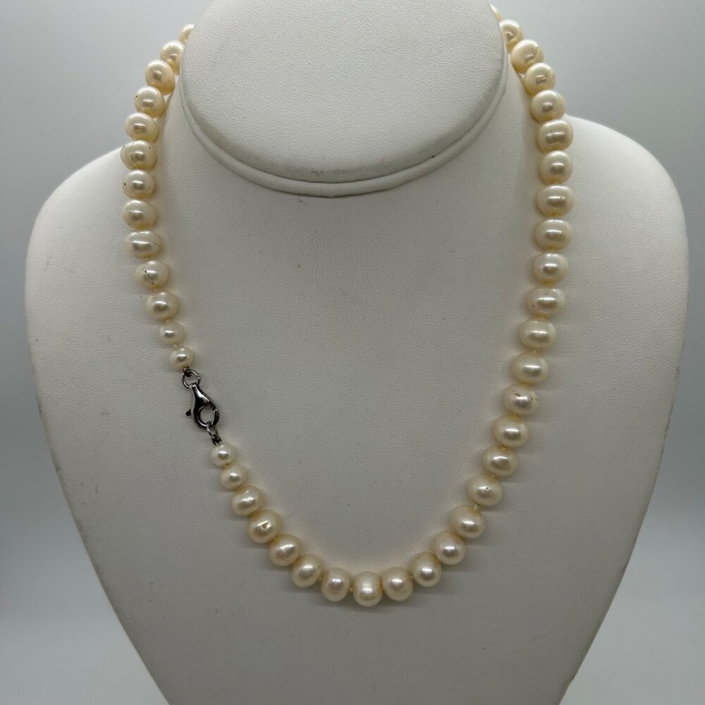Cultured Pearl Necklace With Sterling Silver Lobster Clasp 18" Freshwater - Picture 3 of 14